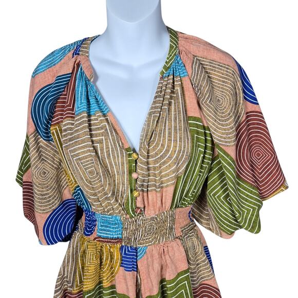 Entro Womens Small Geometric Romper Multicolor Boho Kimono Sleeve - Picture 2 of 10